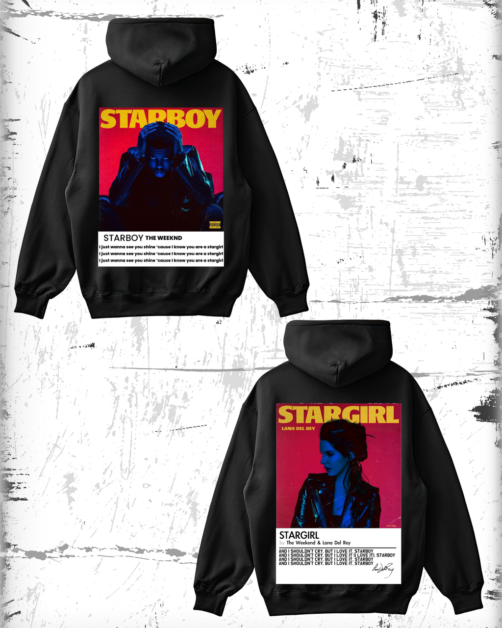 Starboy and stargirl hoodies black version